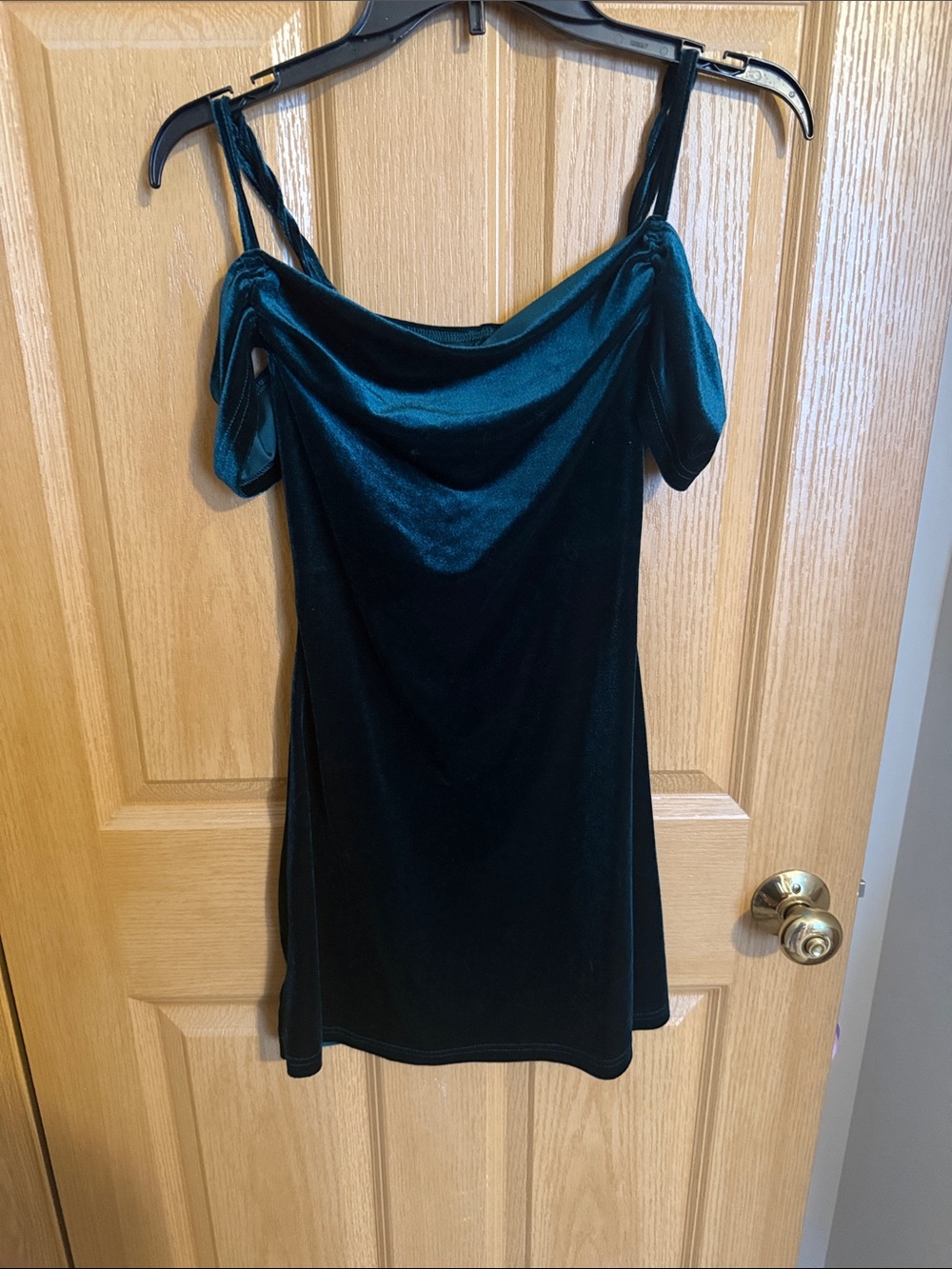 Off-Shoulder Velvet Mini Dress in Deep Teal